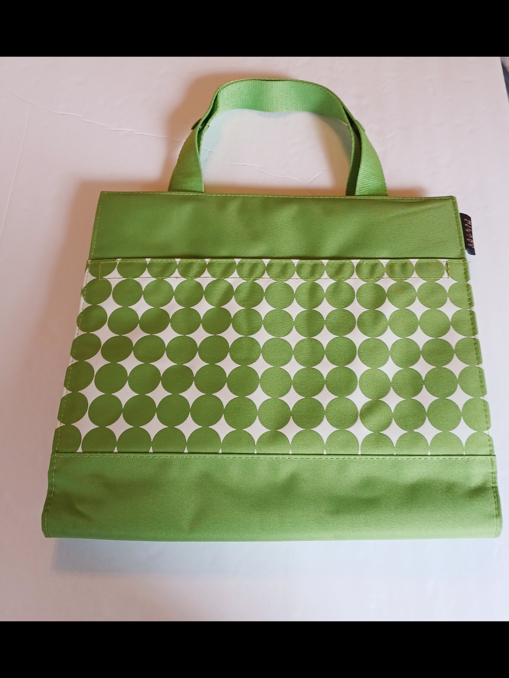 Apple Green Polka-Dot Patterned Cosmetic Tote Bag with Top Handles